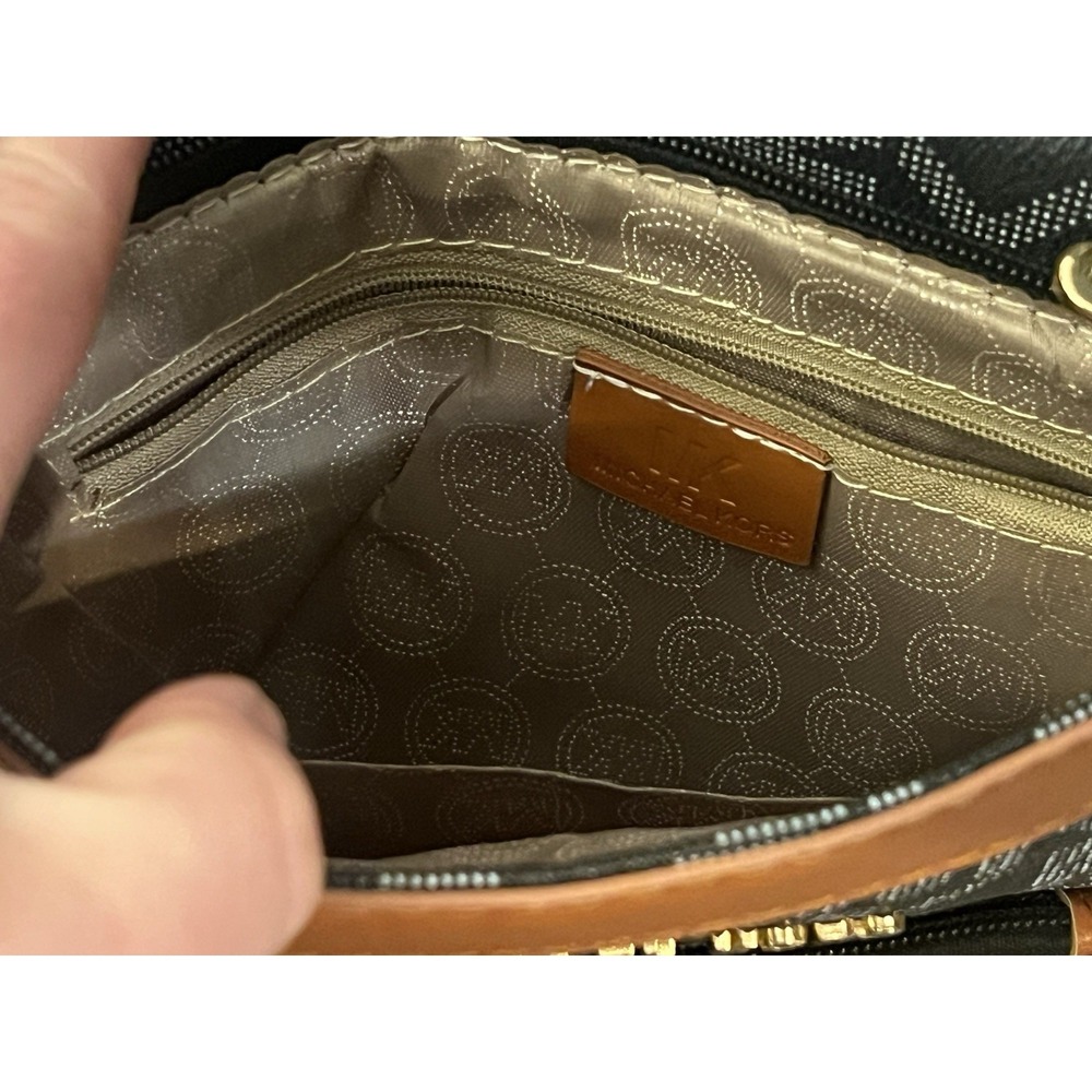 Michael Kors MK Logo Crossbody Bag Black Brown Adjustable Strap Purse Authentic - Picture 8 of 16
